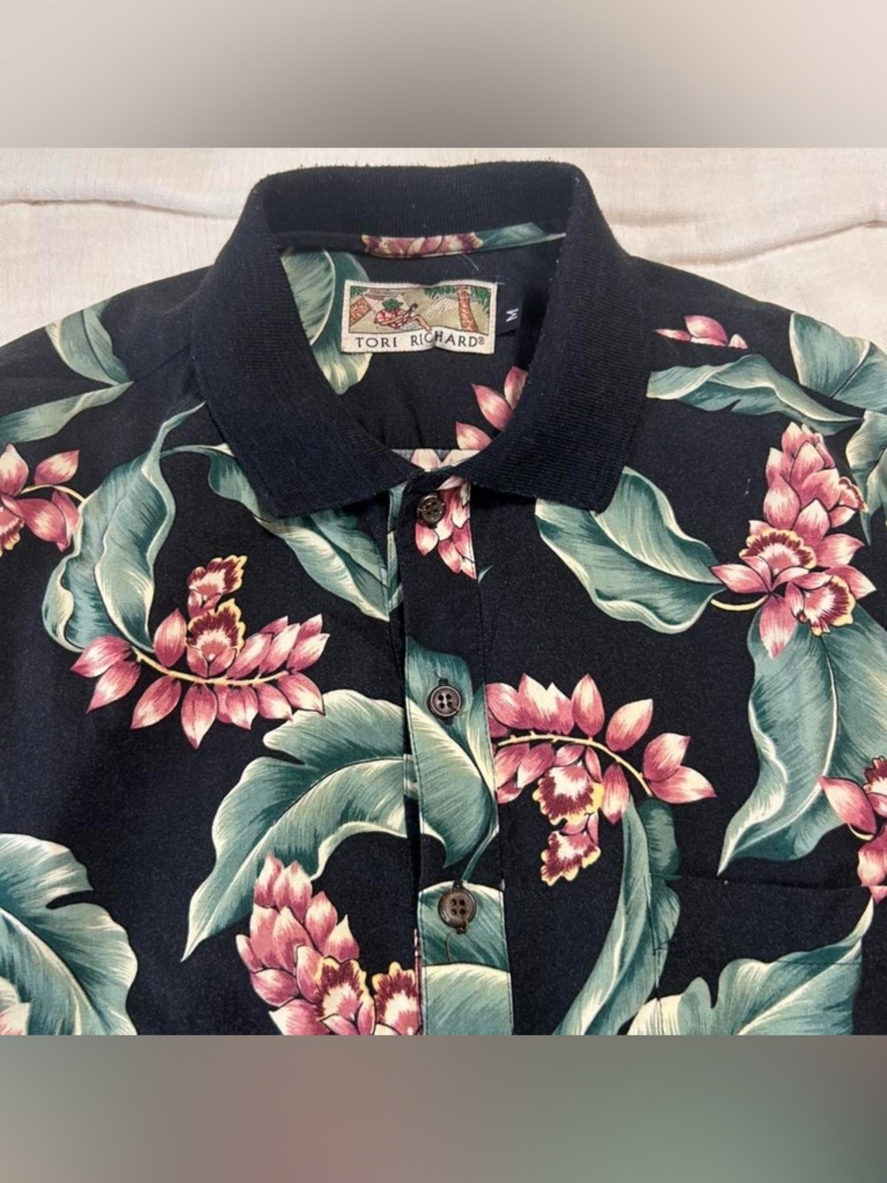 Tori Richard Vintage Hawaiian Floral Polo Shirt Made in USA M - Picture 3 of 6